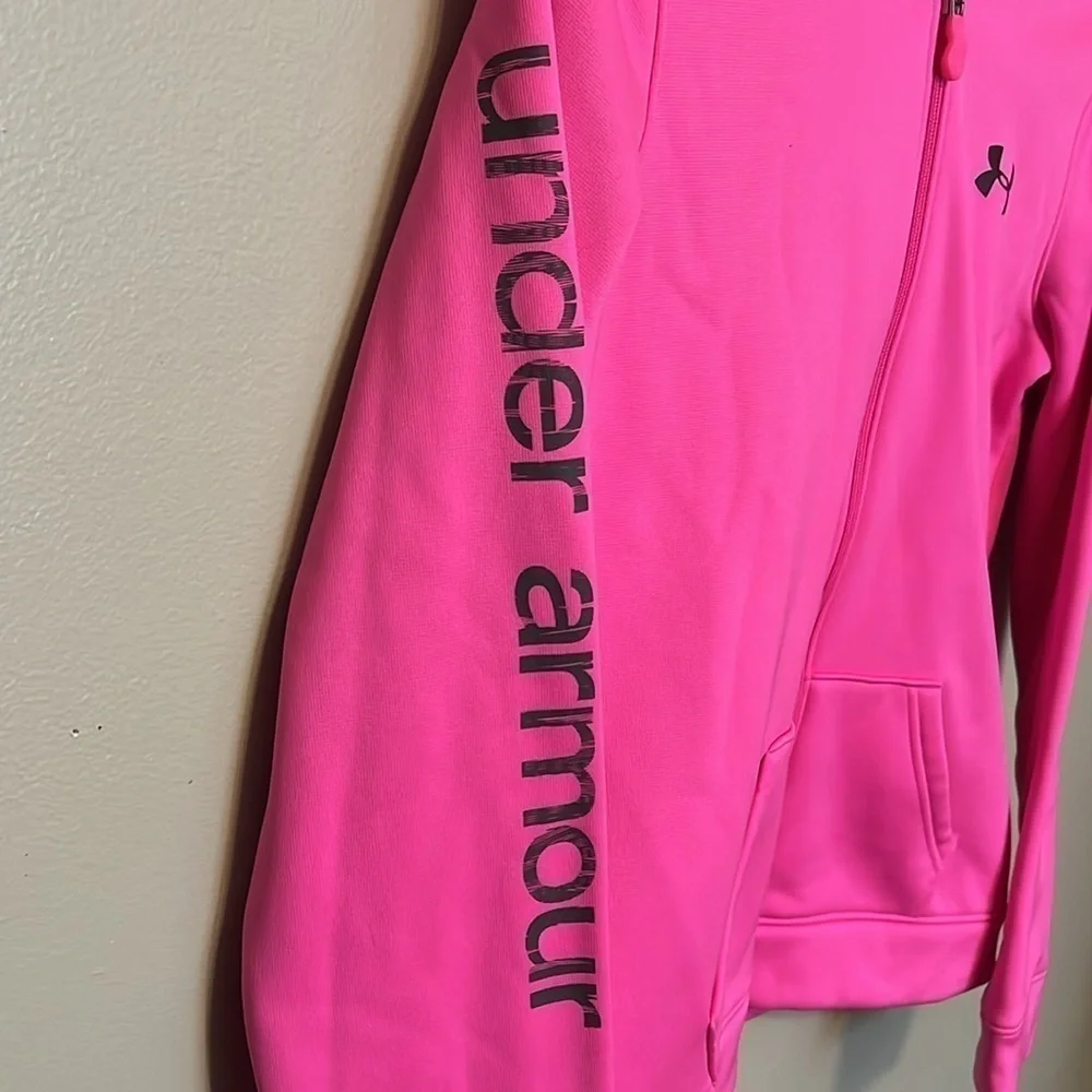 Under Armour Full Zip Jacket with Hood, Loose, Cold Gear, Hot Pink, Youth Large